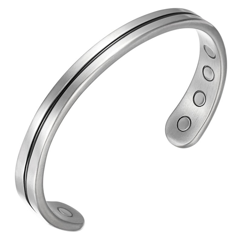 RainSo Mens Womens Light Titanium Magnetic Golf Bracelets Bangle for 3500 Gauss Adjustable with Gift Box Silver